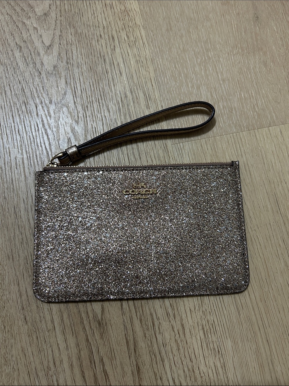Coach Glitter Wristlet - Rose Gold Sparkle